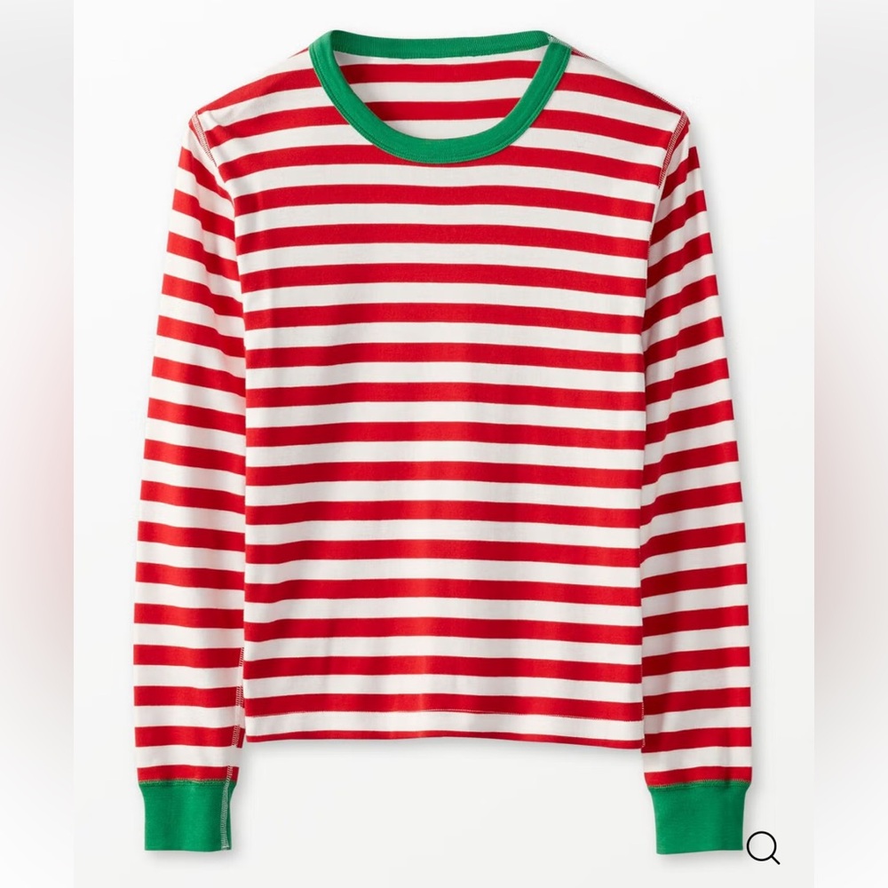 Hanna Andersson Family Holiday PJ Top - Red/White Striped Crew w/ green trim